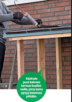 Halkokatos: Liimaa alimpien paanujen alareuna kiinni vaneriin Halkokatos: Liimaa alimpien paanujen alareuna kiinni vaneriin